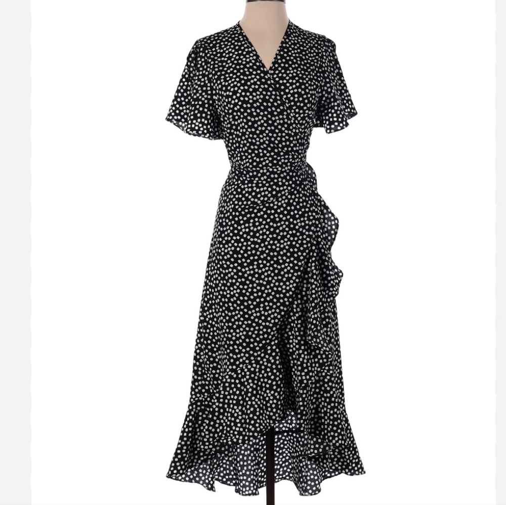 5 FOR $25 Black & White Wrap Tie Maxi Dress